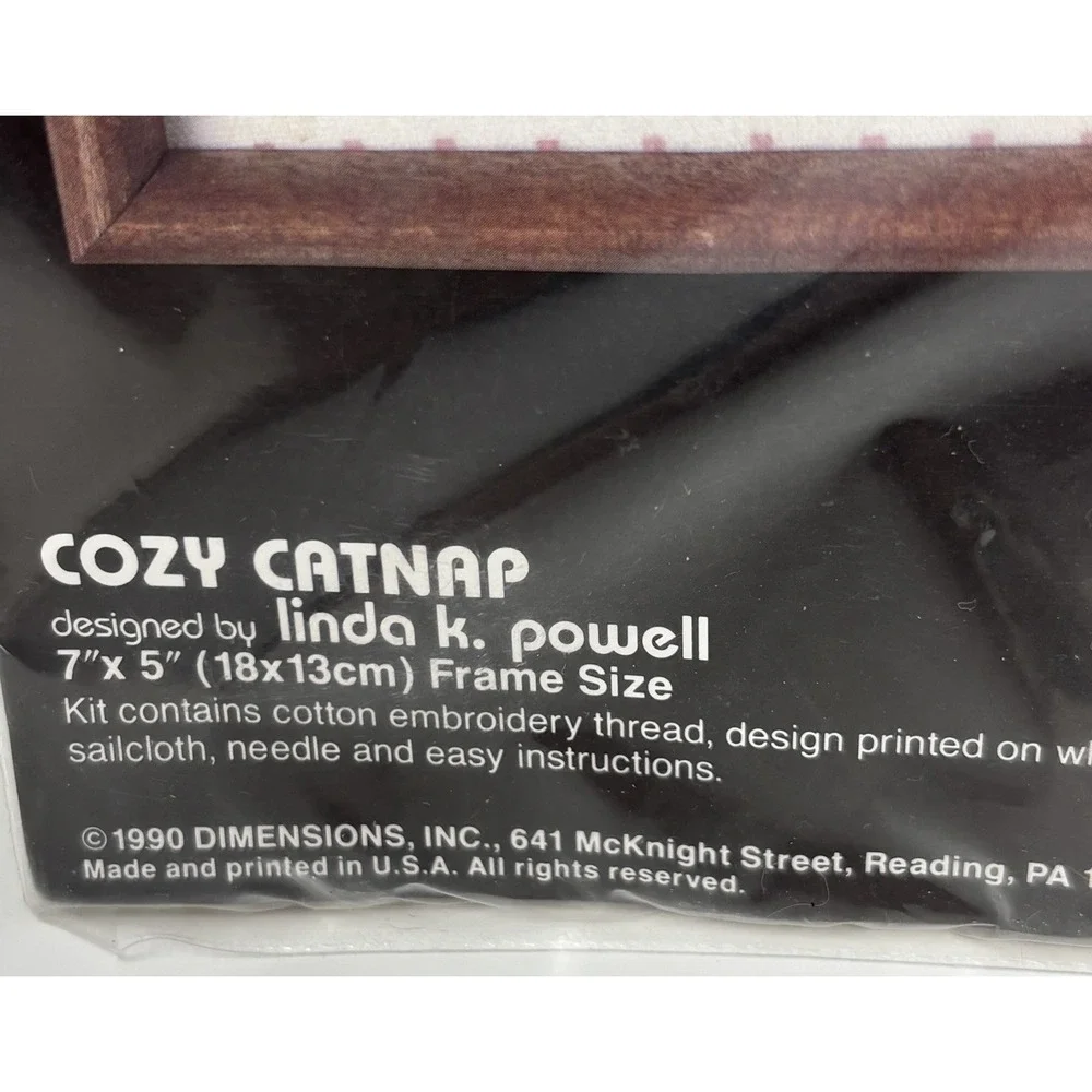 Vintage 1990 Dimensions Cozy Catnap Stamped Cross Stitch Kit Cat Yarn 6586 NOS